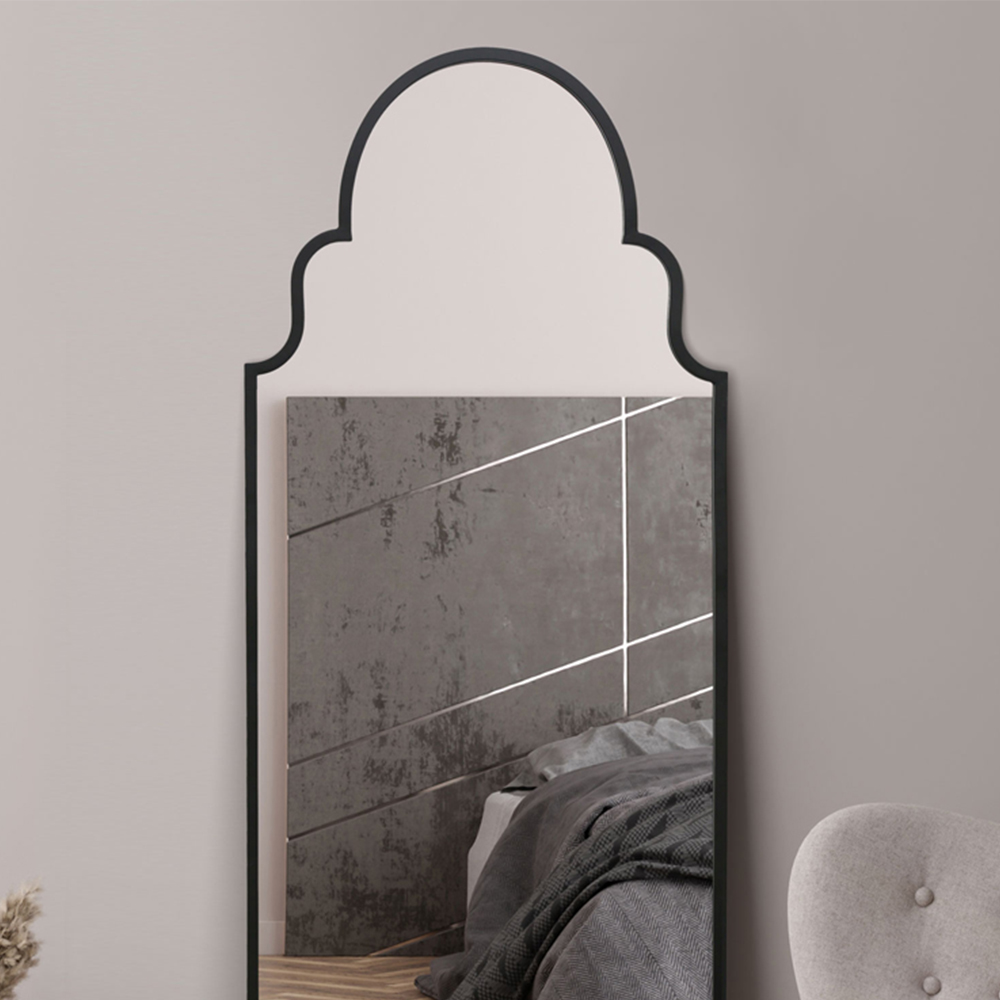 The Arcus Black Arched Metal Leaner Wall Mirror 180 x 70cm Image 3