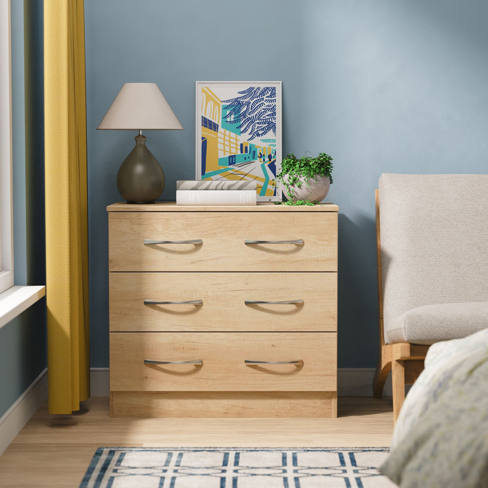 Crowndale Avon 3 Drawer Nebraska Oak Chest of Drawers Ready Assembled Image 7