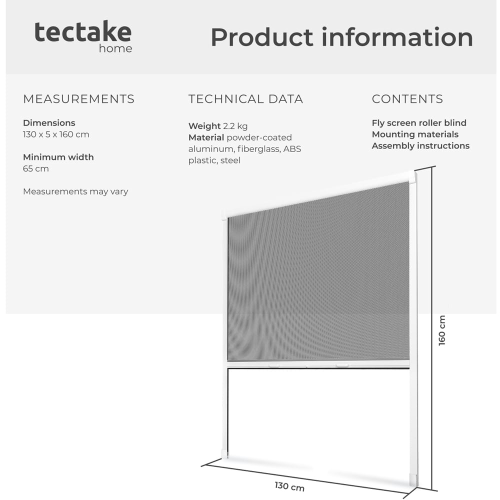 tectake Adjustable Fly Screen Roller Blind 160 x 130cm Image 9