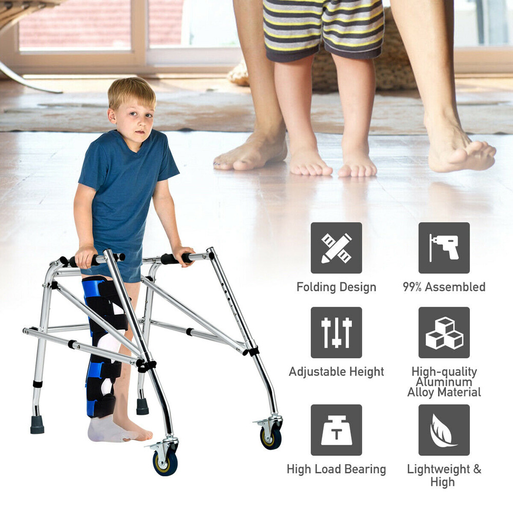 Costway Silver Lightweight and Folding Kids Walker for Disabled Injured Training Image 8