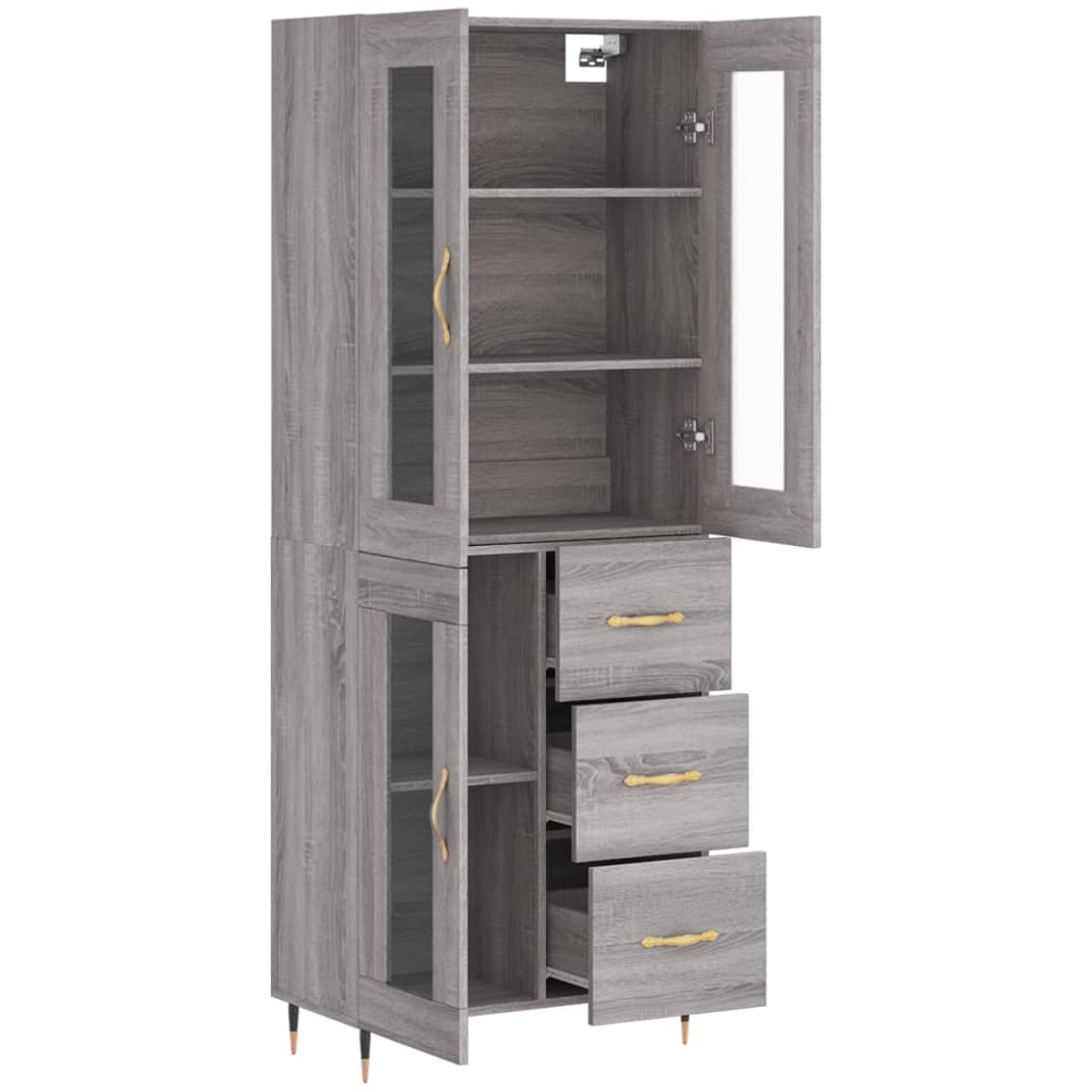 vidaXL 3 Glass Door 3 Drawer Grey Sonoma Highboard Image 4