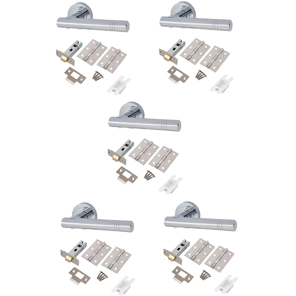 Golden Grace Polished Chrome T-Bar Cossiama Door Handle Set 5 Pack Image 1