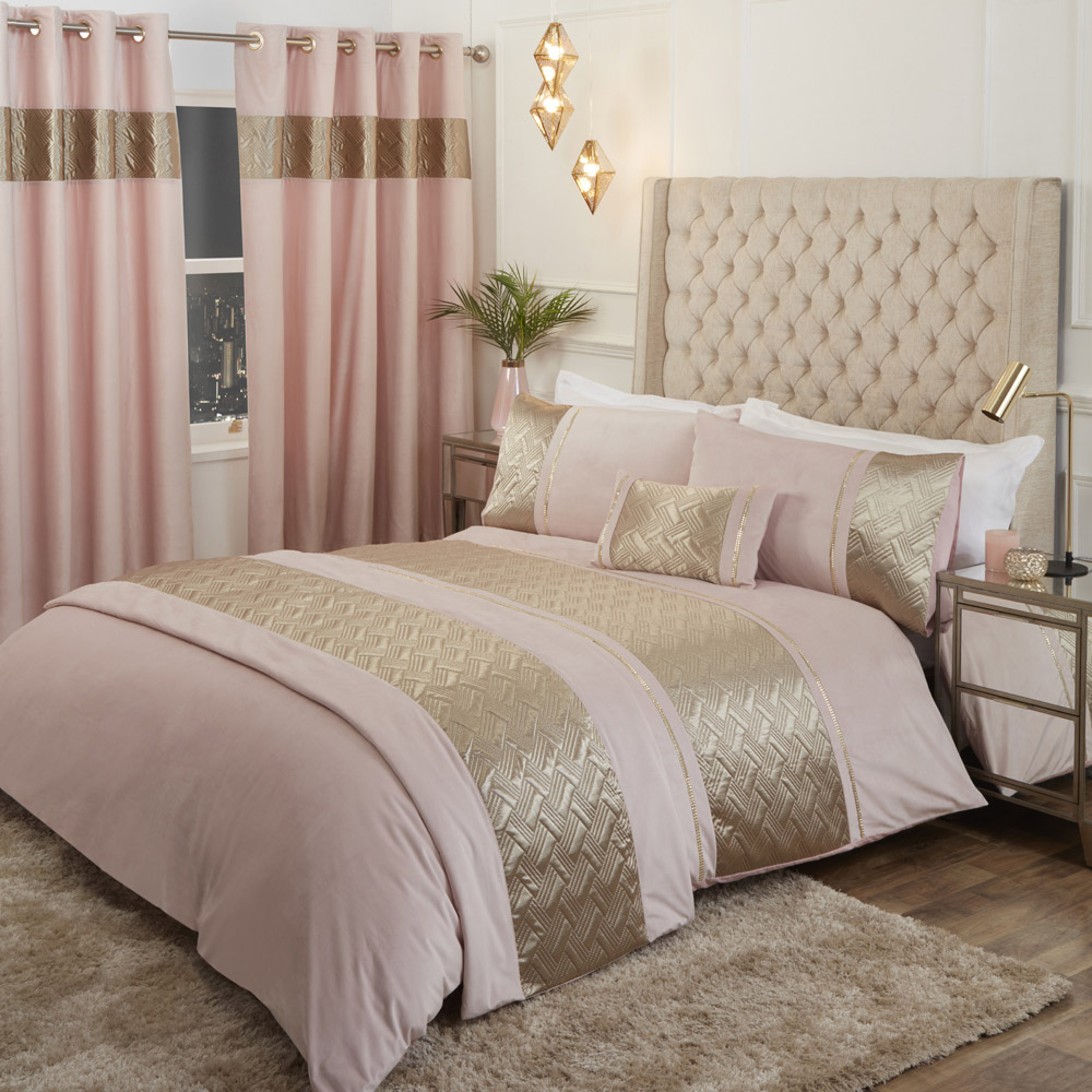 Rapport Home Capri Single Blush and Gold Velvet Duvet Set Image 1