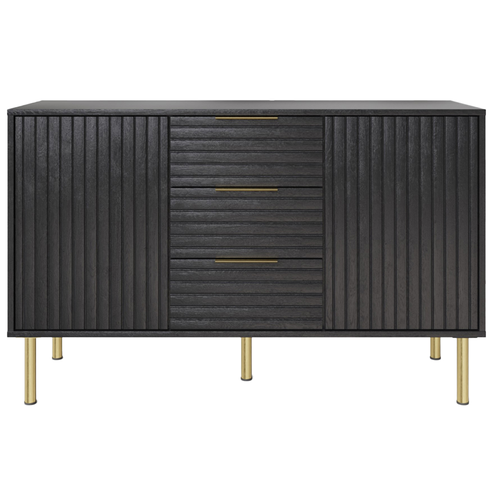 GFW Nervata 2 Door 3 Drawer Black Sideboard Image 2