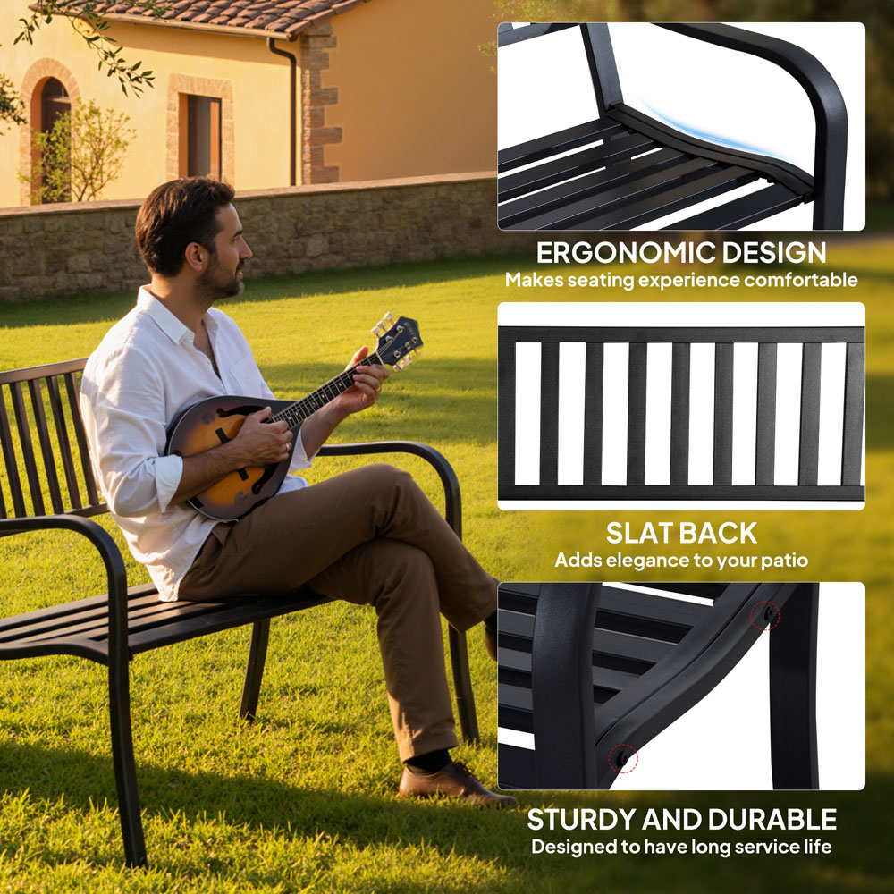 Outsunny 2 Seater Black Metal Garden Loveseat Bench Image 7