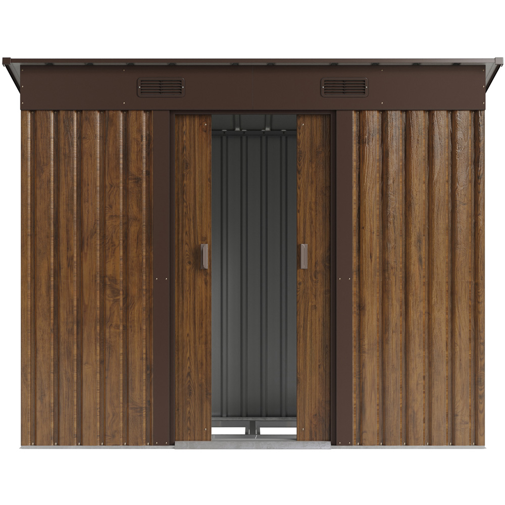 Living and Home 8 x 4ft Brown Wood Grain Finish Metal Pent Garden Shed Image 6