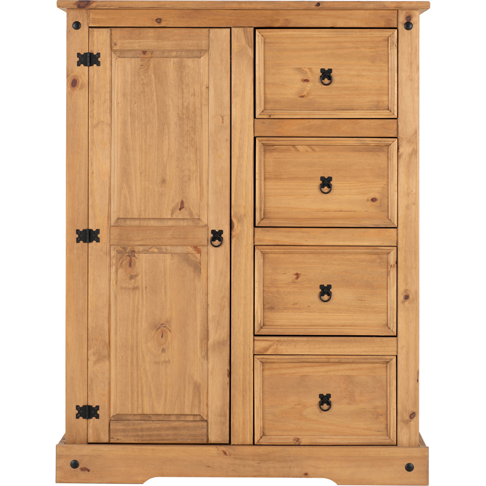 Seconique Corona Single Door 4 Drawer Distressed Waxed Pine Low Wardrobe Image 3