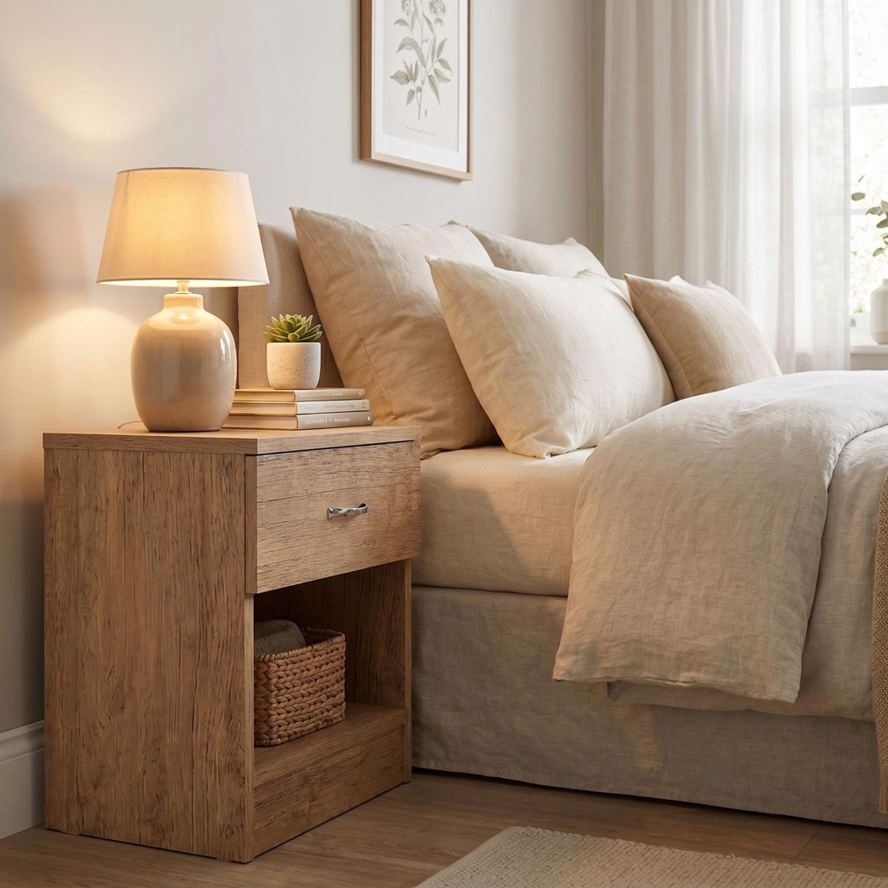 FWStyle Promo Single Drawer Oak Bedside Table Image 2