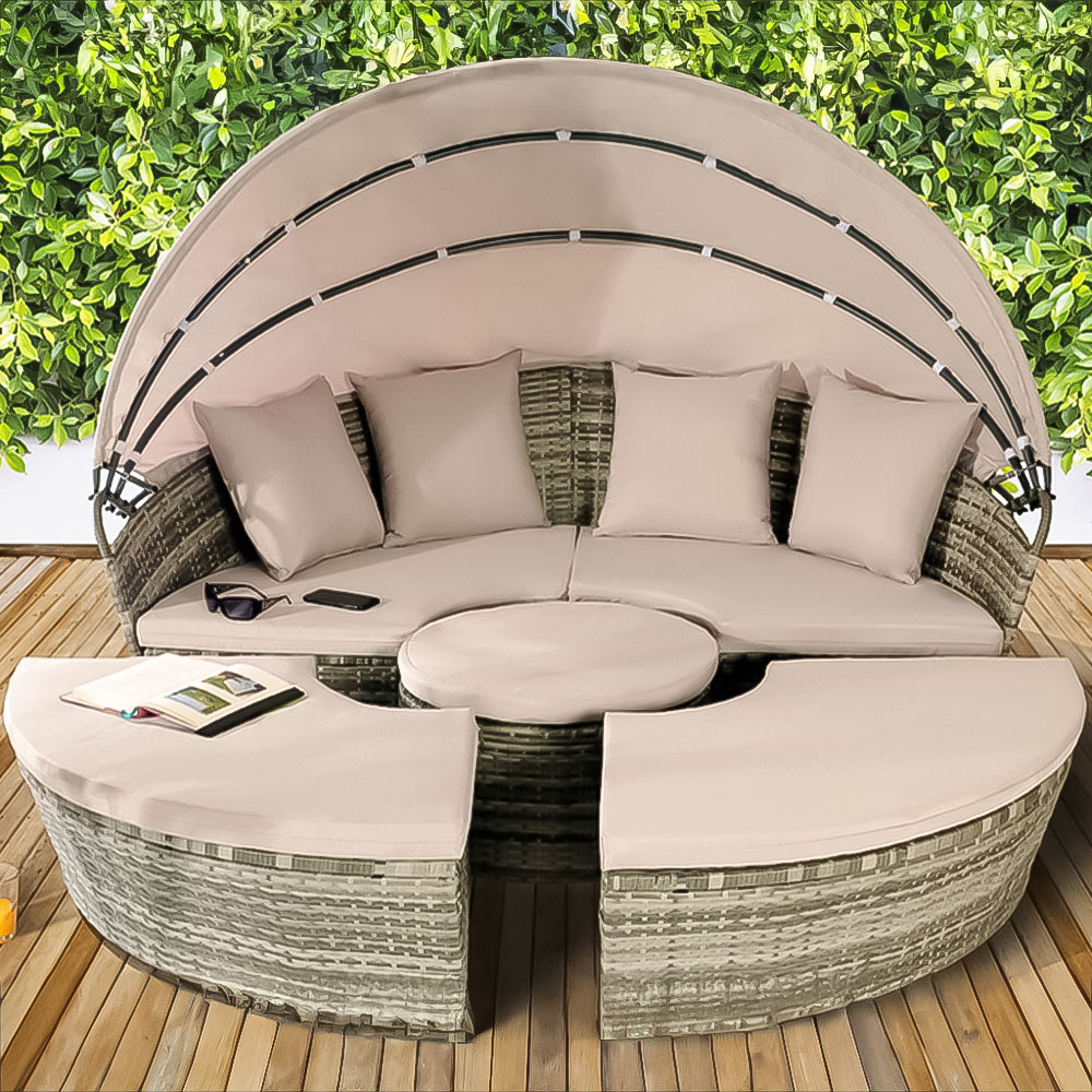 Brooklyn Luxury 8 Seater Grey Rattan Sun Lounger Sofa Set with Canopy and Cover 210cm Image 1