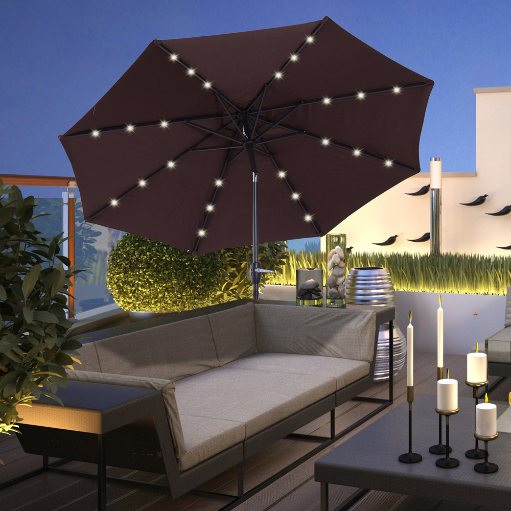 Outsunny Brown Coffee 24 Solar LED Parasol 2.38m Image 2