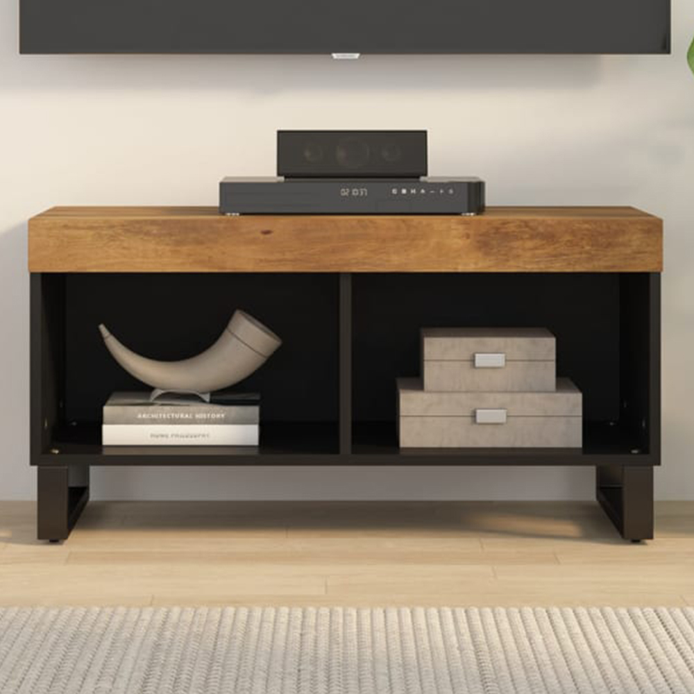 vidaXL 2 Open Shelf Honey Brown Solid Wood Mango TV Cabinet Image 1