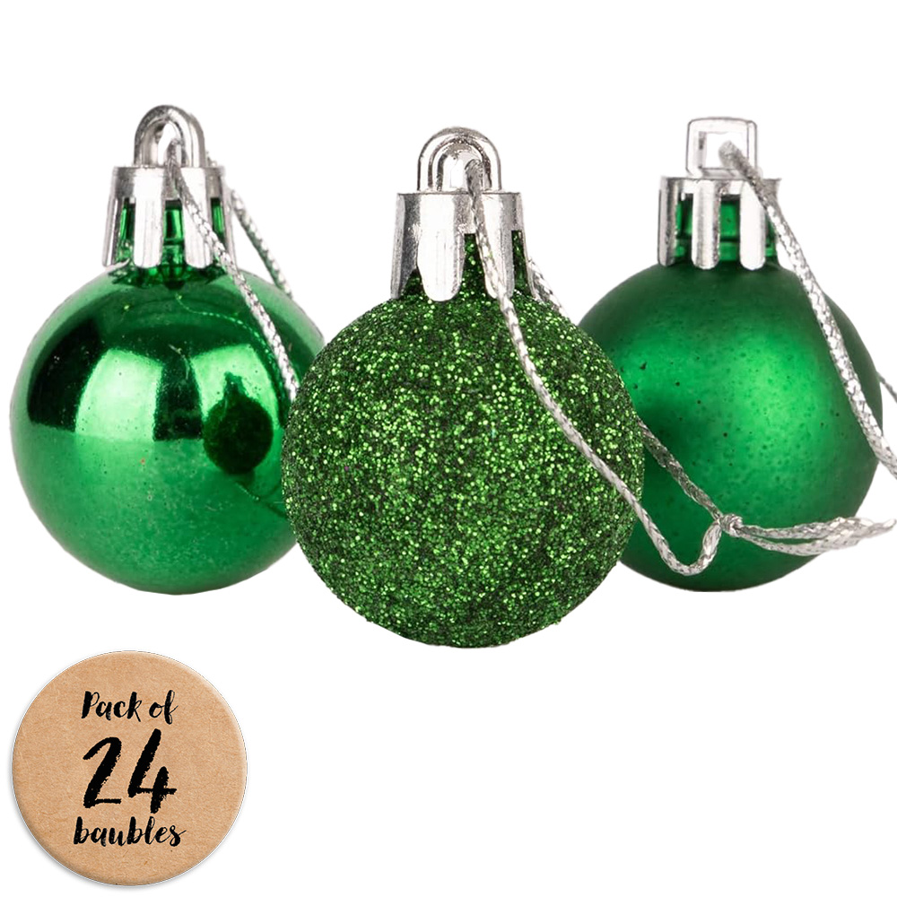Shatchi 3cm Dark Green Shatterproof Christmas Bauble 24 Pack Image 1