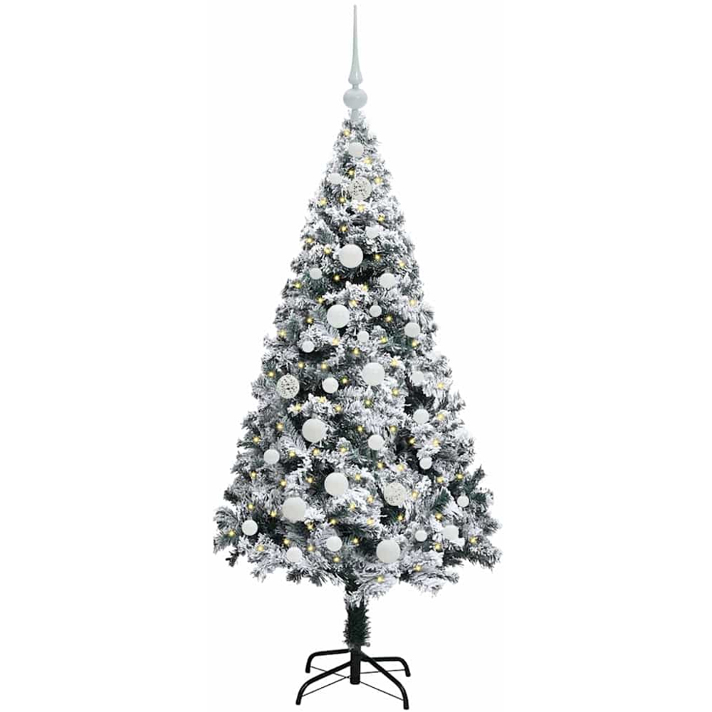 vidaXL Pre-Lit White Baubles White Artificial Christmas Tree 5ft Image 1
