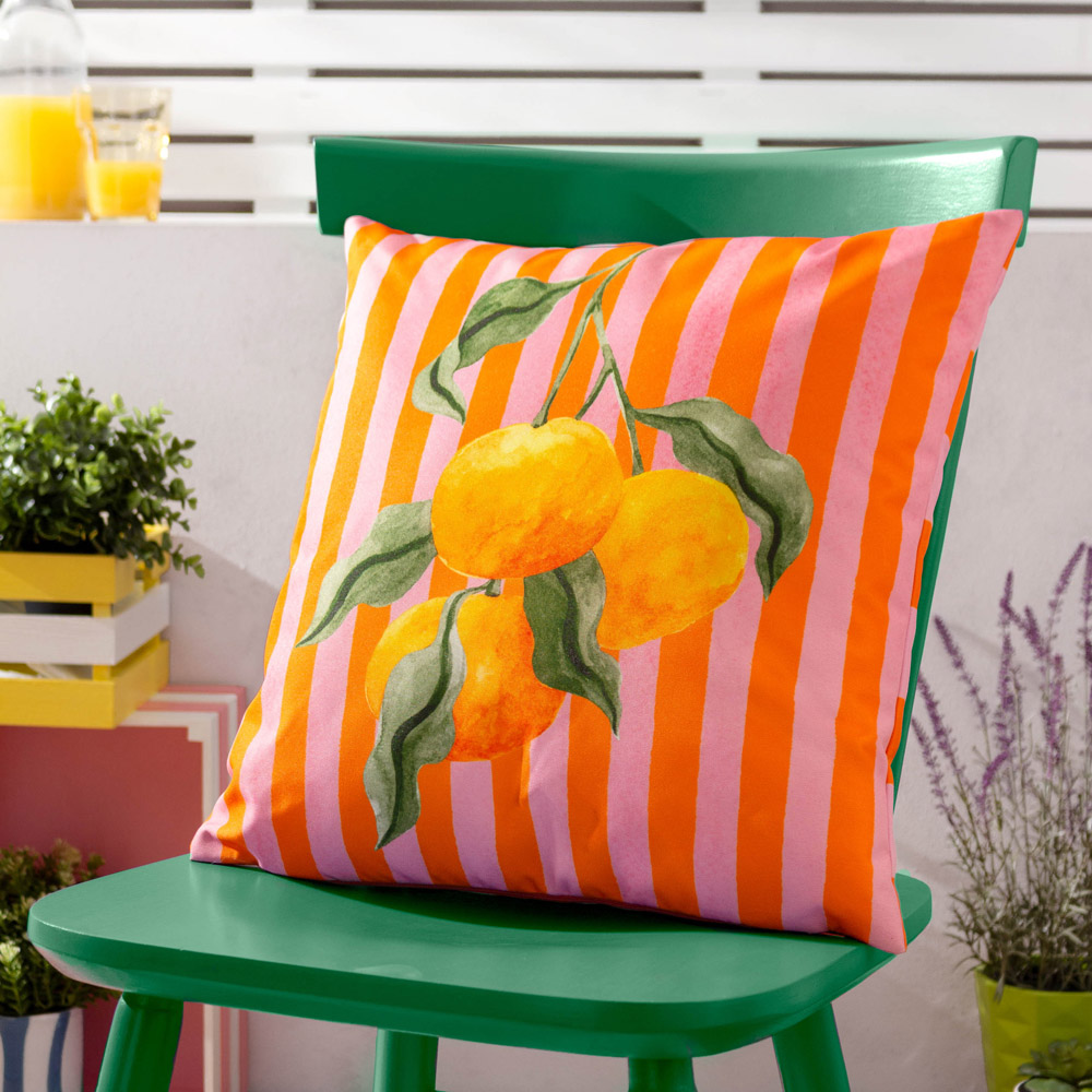 furn. Oranges Orange Striped Outdoor Reversible Cushion Image 2