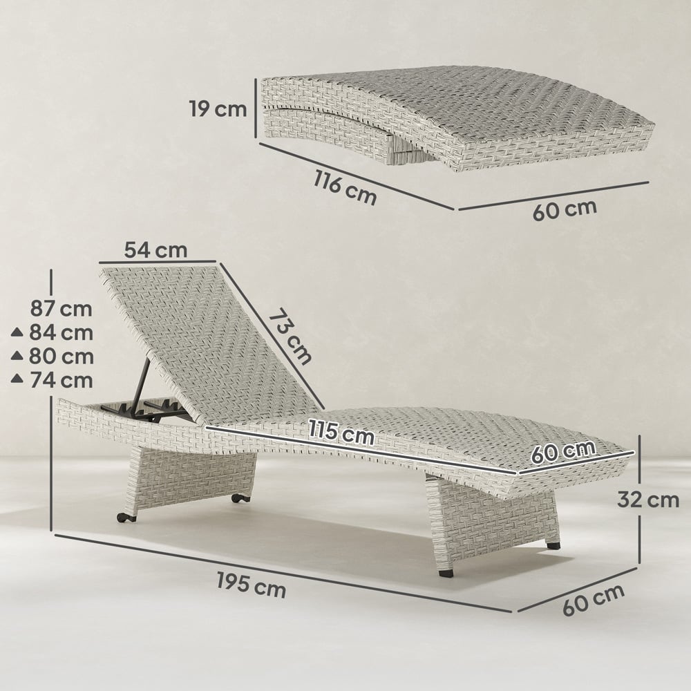 Outsunny Grey Rattan 4 Position Adjustable Sun Lounger Image 9