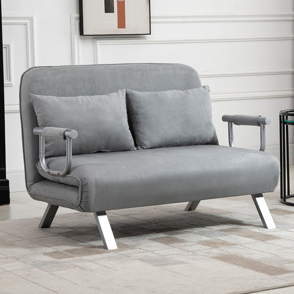 HOMCIOM 2 Seater Light Grey fabric Convertible Sofa Bed Image 1