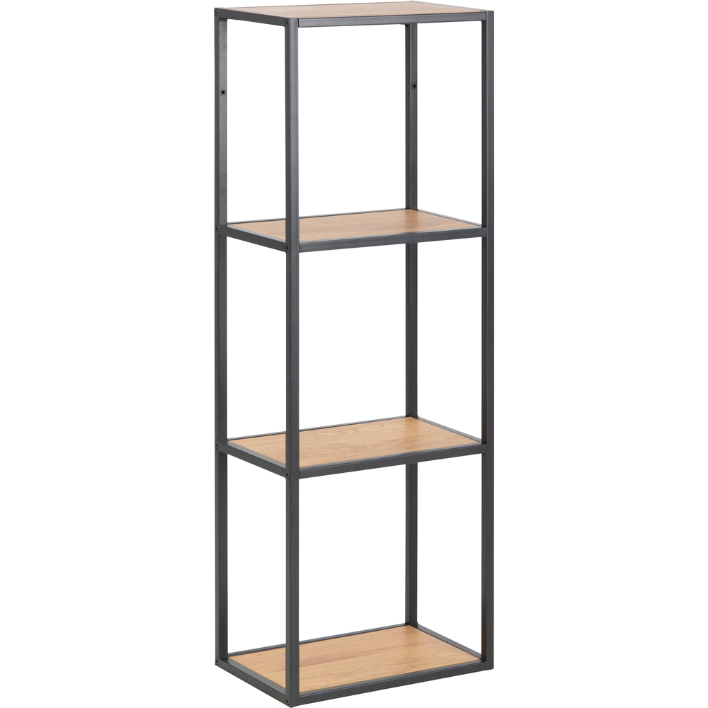 Florence Seaford 3 Shelf Oak and Black Metal Wall Shelf Image 1