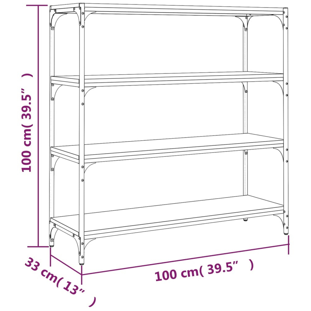 vidaXL 4 Shelf Sonoma Oak Processed Wood and Steel Bookcase Image 9