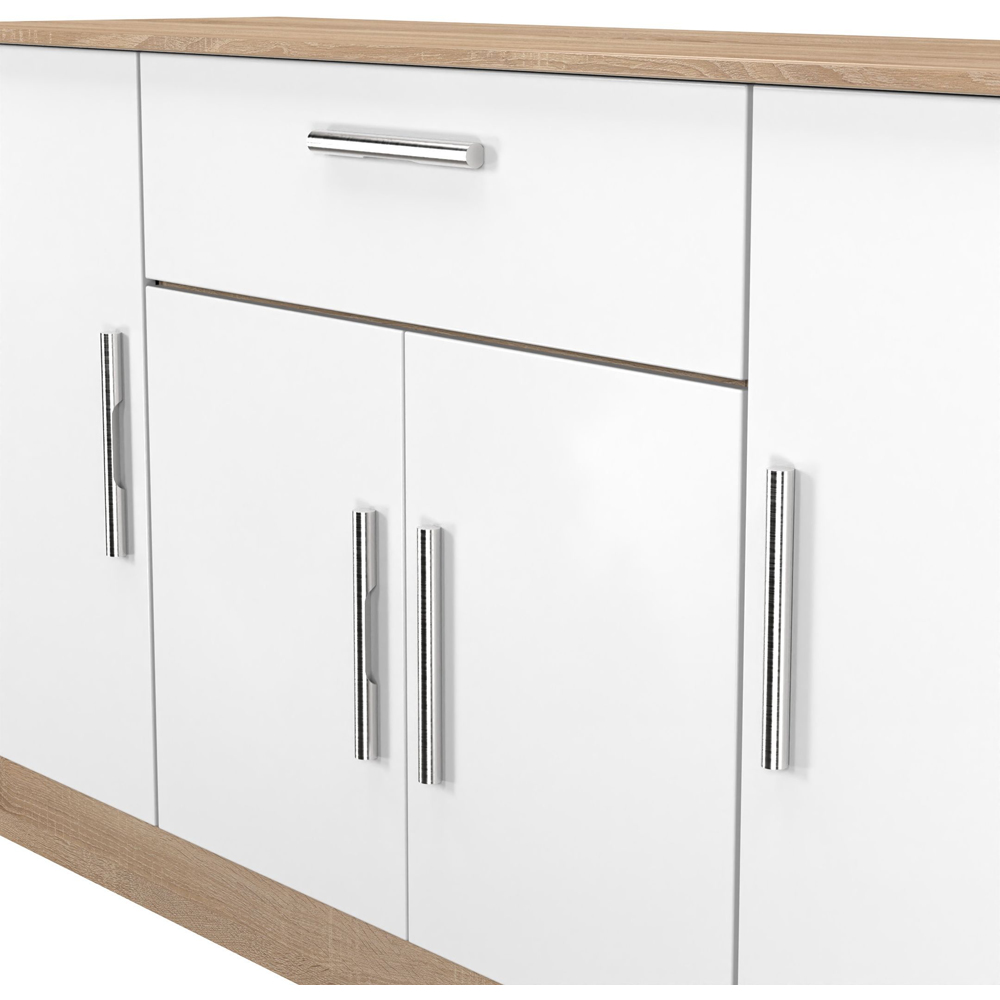 Crowndale Contrast 4 Door Single Drawer White Matt and Bardolino Oak Wide Sideboard Ready Assembled Image 4