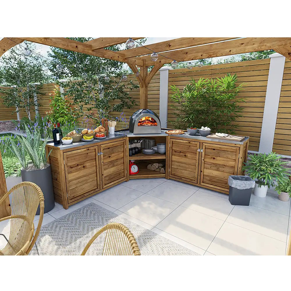 Dunster House 4 Door 2 Shelf Stainless Steel Countertop J-Configuration Garden Kitchen Unit Image 5
