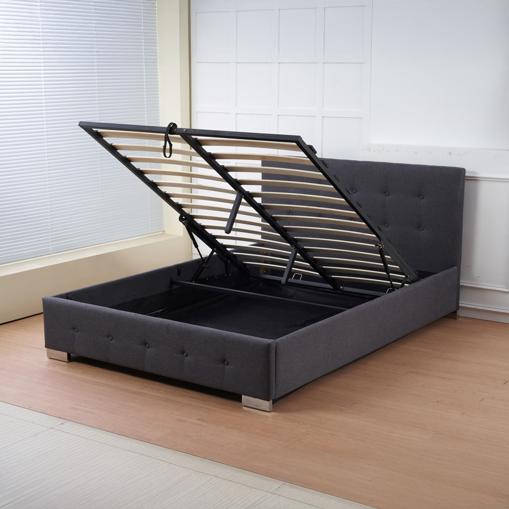 Indoor Living The Oslo Double Charcoal Linen Gas Lift Ottoman Bed Frame with Tufted Headboard Image 4