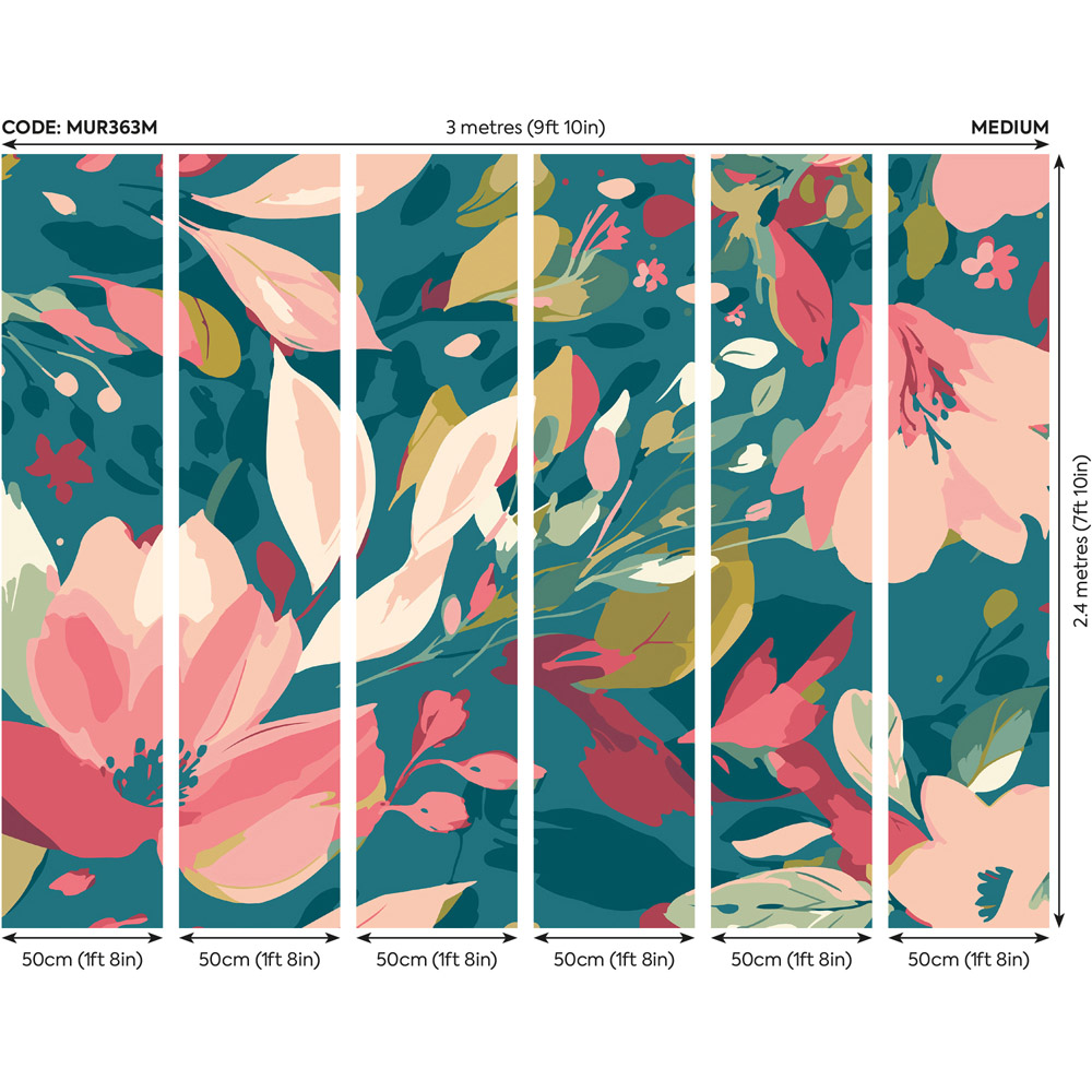 Origin Murals Flowing Flowers Multicolour Wall Mural Image 3