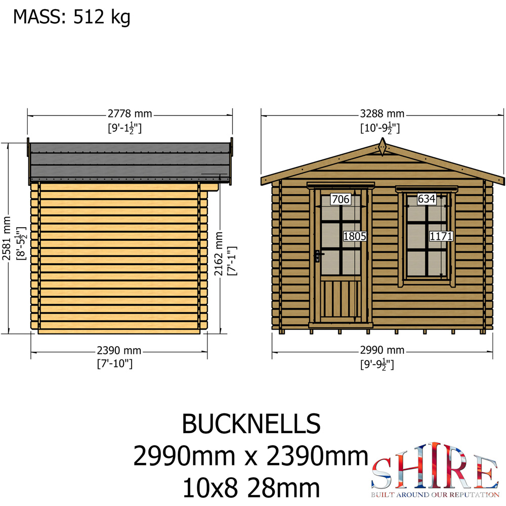 Shire Bucknells 10 x 8ft Pressure Treated Log Cabin Image 8