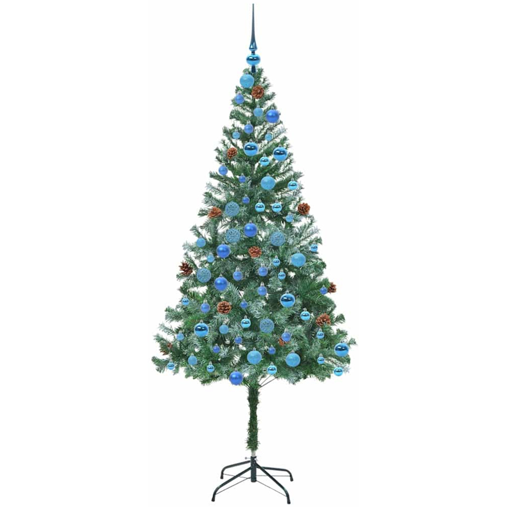 vidaXL Pre-Lit Blue Baubles Green Artificial Christmas Tree 6ft Image 4