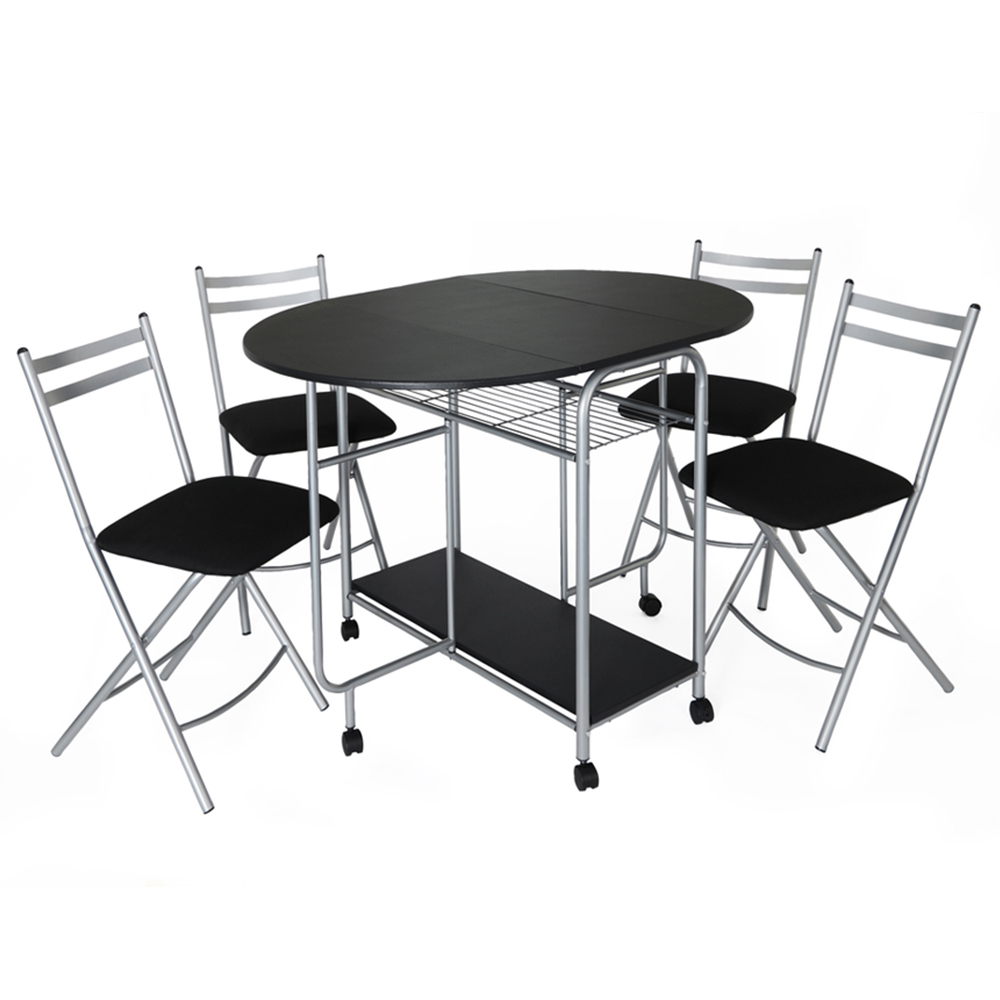 Greenhurst 4 Seater Stowaway Dining Set Black and Silver Image 2