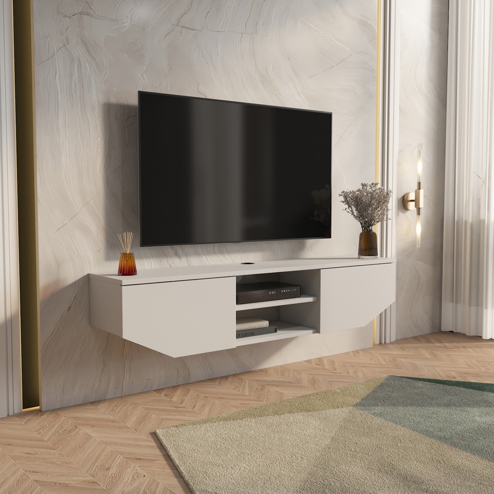Decorotika Hera 2 Door 2 Shelf Glossy White Wall Mounted TV Unit Image 4