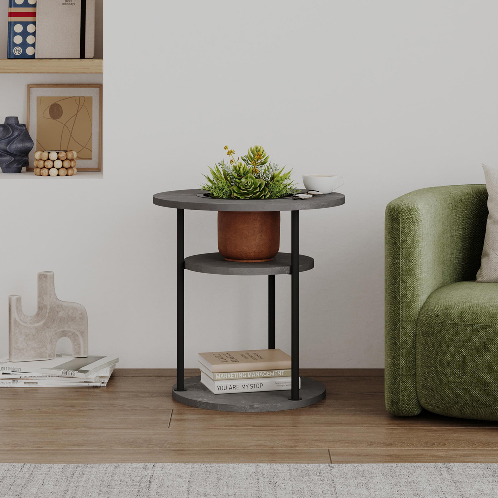 Decortie Grova 3-Tier Retro Grey Side Table Image 4