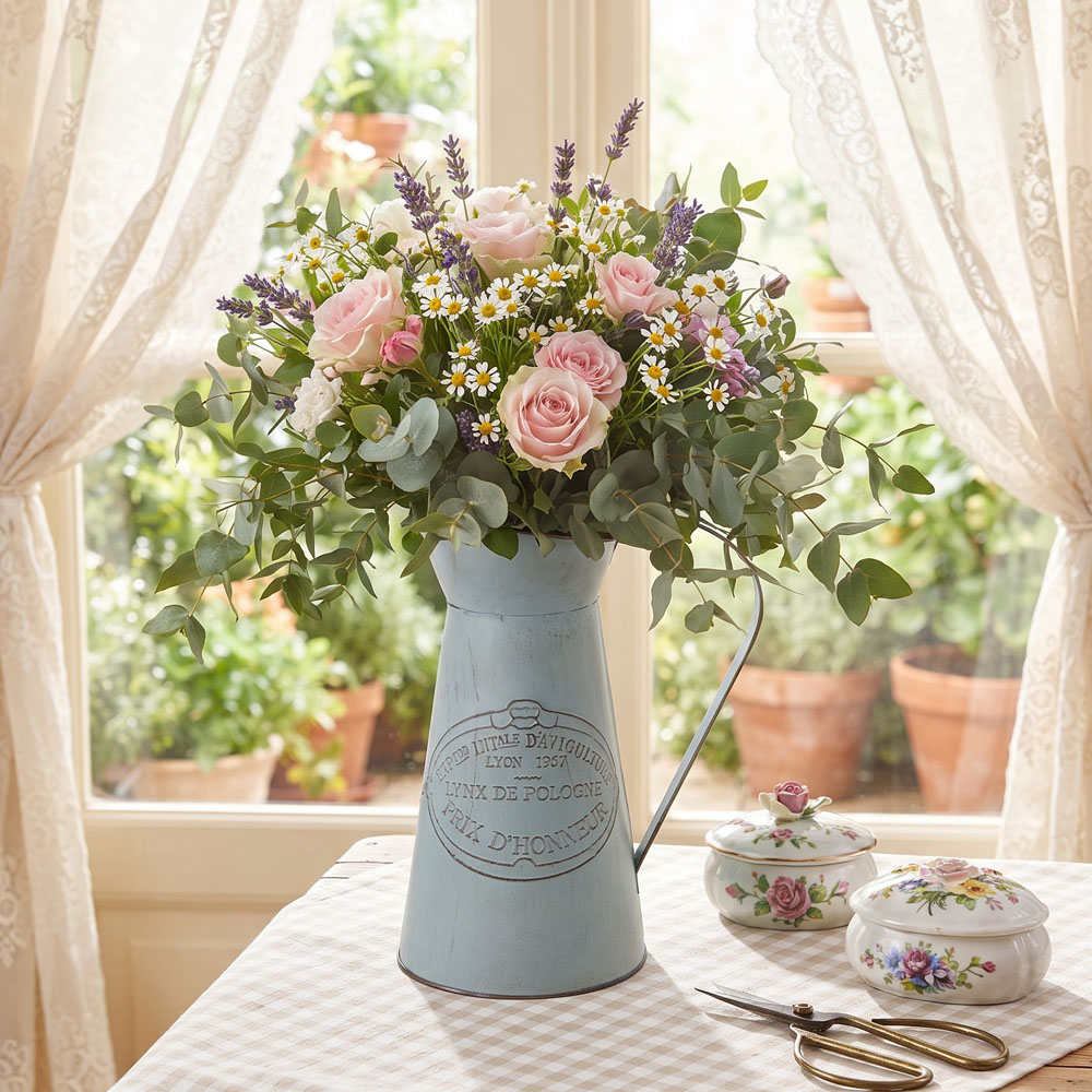 Living and Home Light Blue Retro Iron Dried and Artificial Flower Vase Image 7