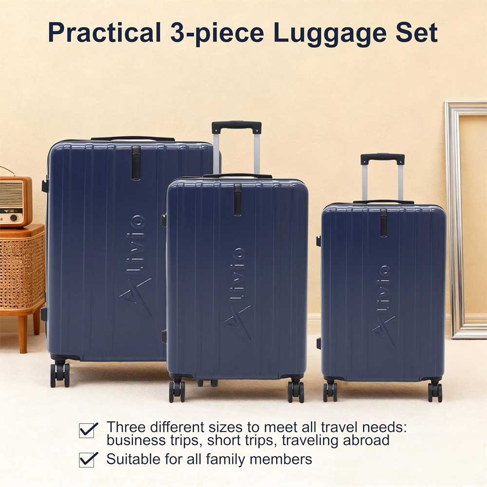 Alivio Set of 3 Navy Blue Hard Shell Luggage Suitcase Image 4
