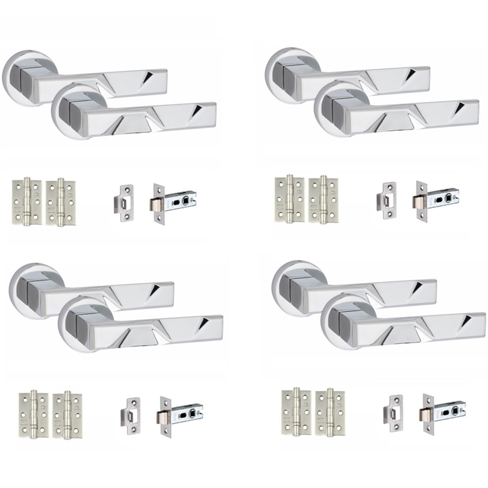Golden Grace Polished Chrome Modern Nova Door Handle Set 4 Pack Image 1