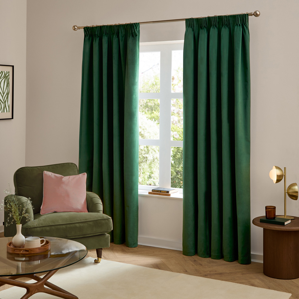 Furn The Ultimate Emerald Velvet Fully Lined Pencil Pleat Curtains 229 x 183cm Image 5