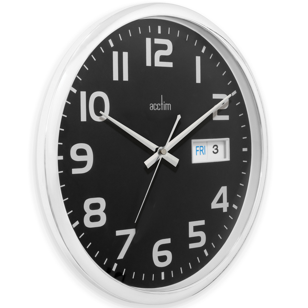 Acctim Supervisor Chrome and Black Bold Wall Clock with Date 32cm Image 3