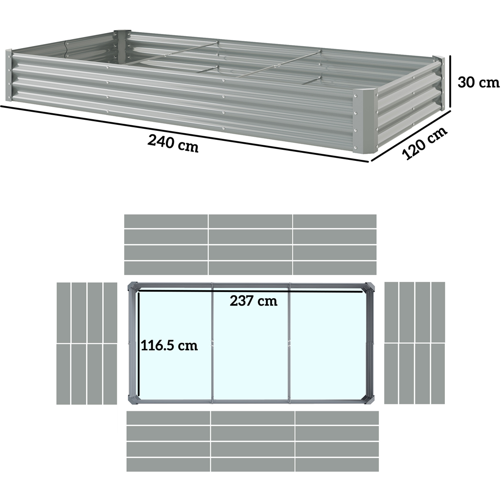 Outsunny Silver Galvanised Steel Raised Garden Bed 240 x 120 x 30cm Image 9