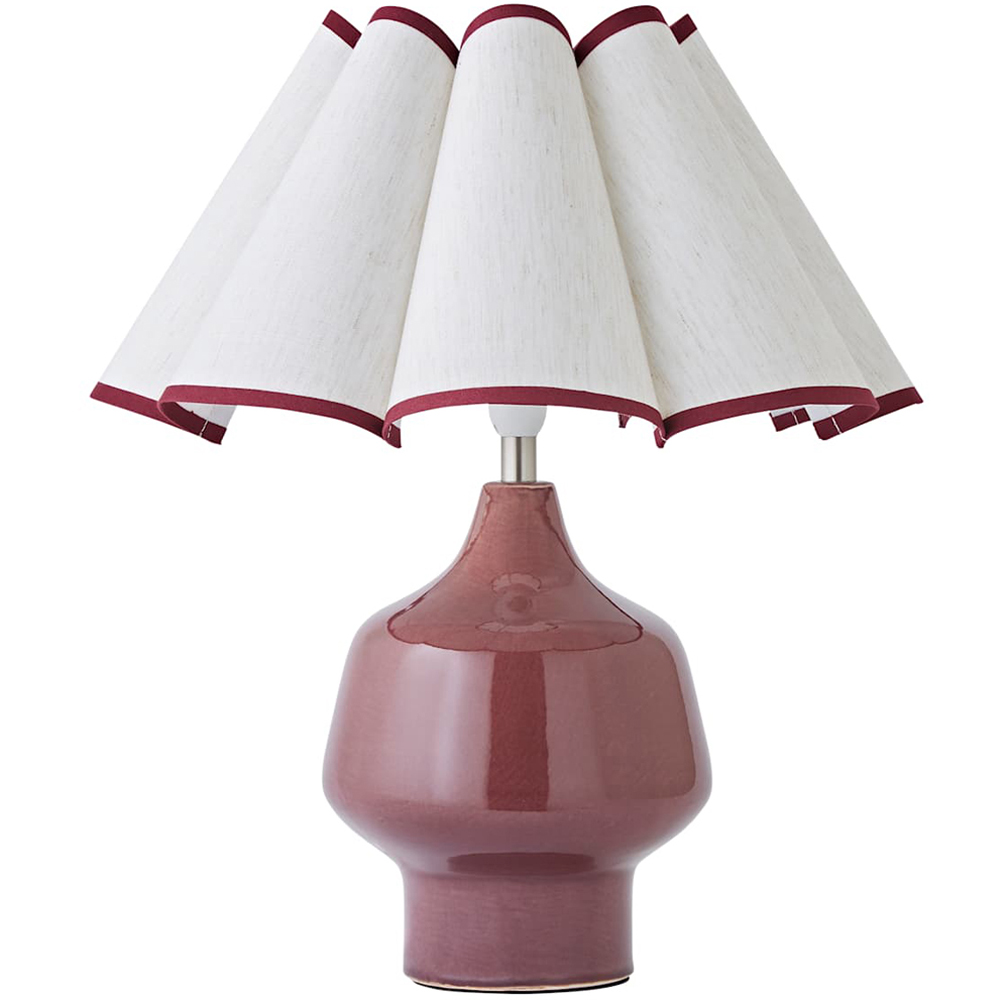 ValueLights Jamie Scallop Trim Shade Burgundy Glazed Ceramic Table Lamp with Bulb Image 1