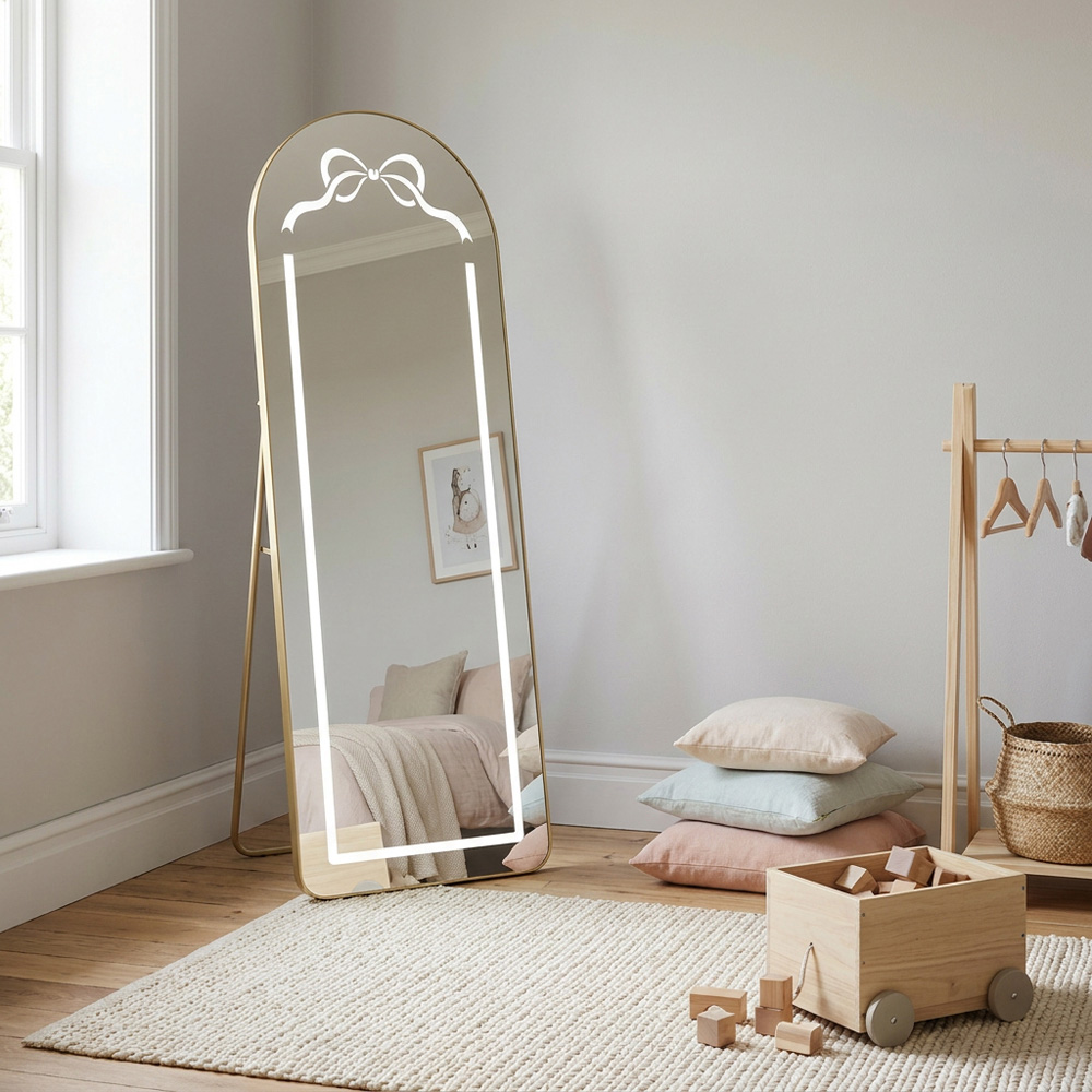 Standing LED Bow Mirror Gold Image 4