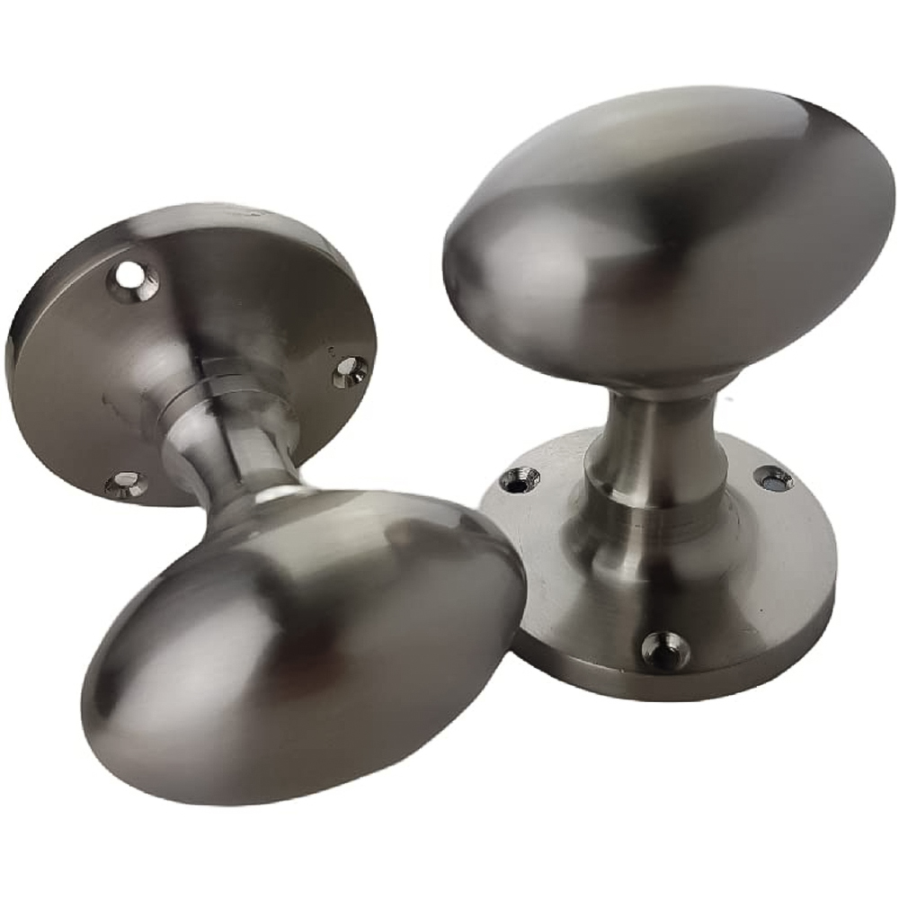 Golden Grace Satin Brushed Nickel Oval Mortice Sprung Door Knob Set Image