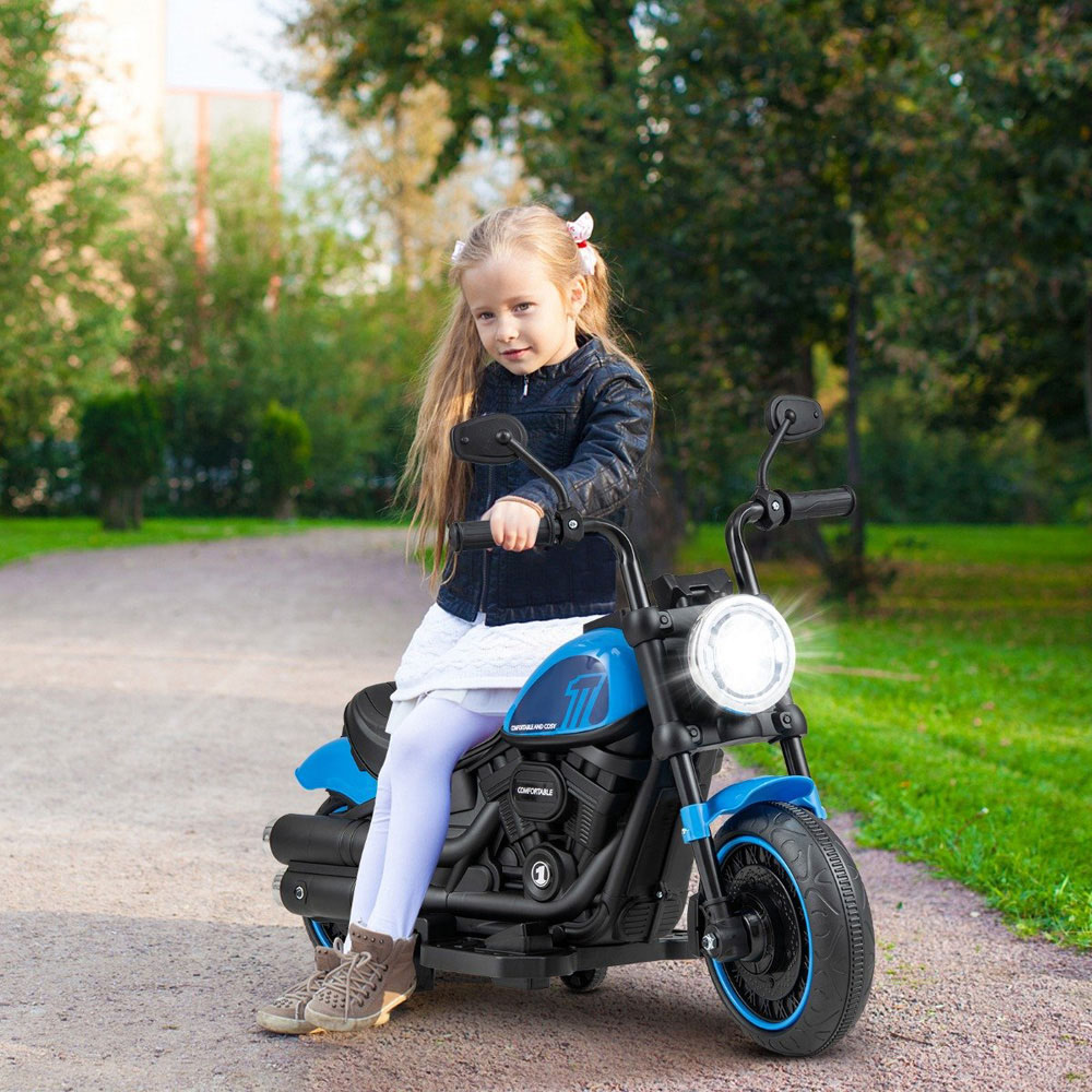 Costway Kids Navy Ride On Motorcycle with Training Wheels and Headlight 6V Image 2