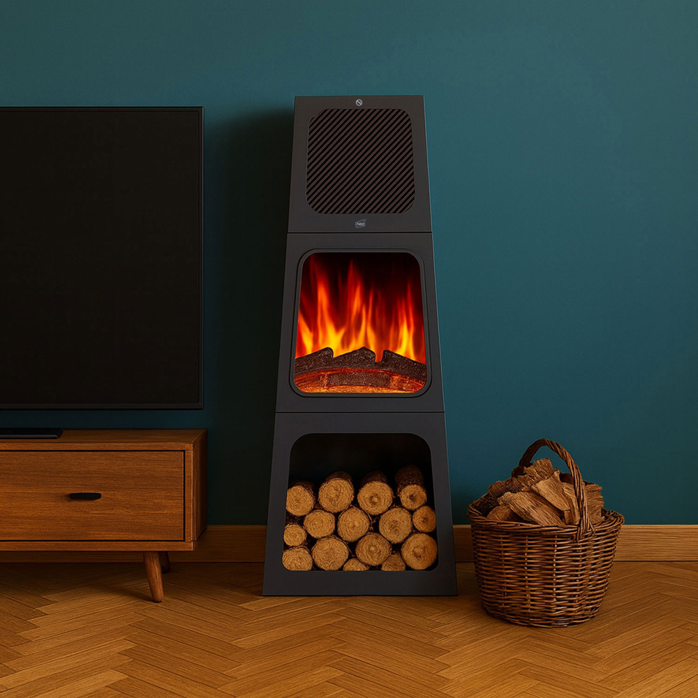 Neo Black Tall Free Standing Modern Triangle Pyramid Electric Fireplace 120cm Image 3
