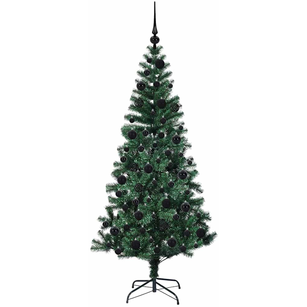 vidaXL Pre-Lit Black Baubles Green Artificial Christmas Tree 6ft Image 4