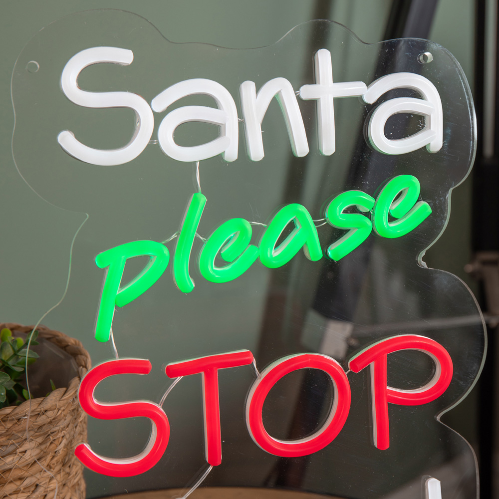 Samuel Alexander Red Green and White LED Santa Please Stop Here Neon Sign 35 x 26cm Image 6