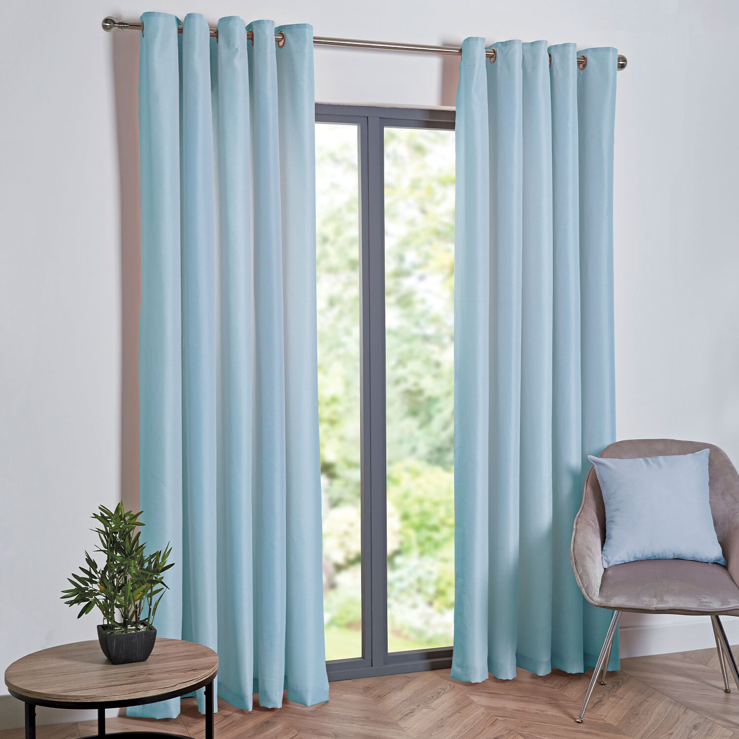 Taylor Blackout Eyelet Curtains - Duck Egg / 137cm / 168cm Image 1