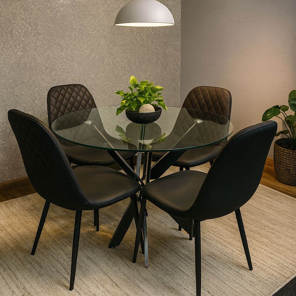 Kosy Koala Maya Gem 4 Seater Round Glass Dining Set Black Image 6