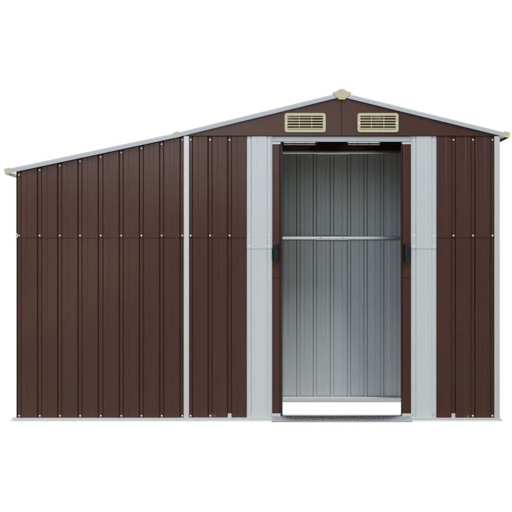 vidaXL 9 x 3.5ft Brown Galvanised Steel Apex Garden Shed with Firewood Stand Image 4