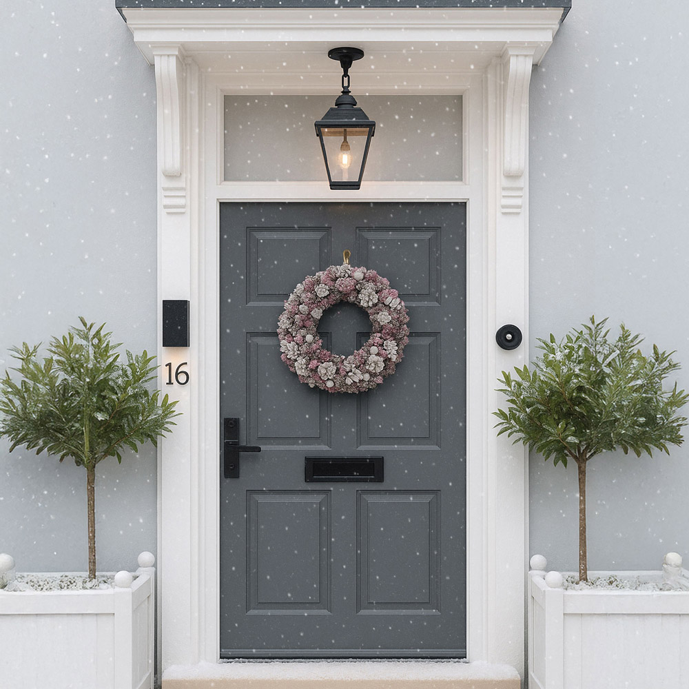 Neo Luxury XL Frosted Pink Flowers Christmas Door Wreath 50cm Image 2