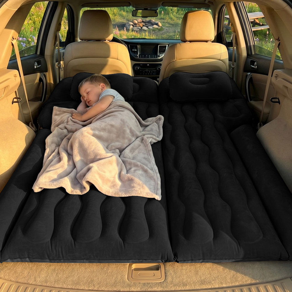 Living and Home Black Inflatable Car Back Seat Air Mattress with Cup and Phone Holder Image 7