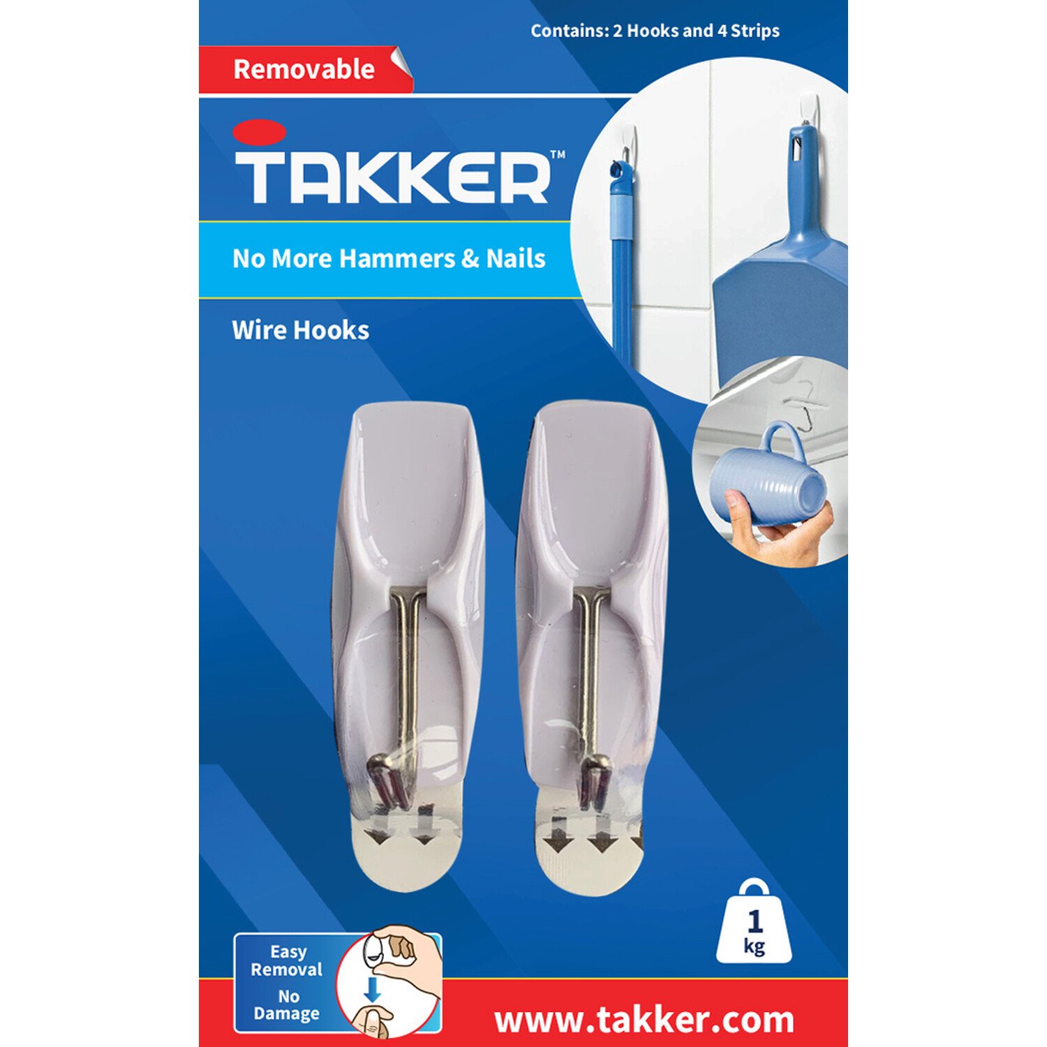 Takker 2 Hook 4 Strips Wire Hooks Image 1